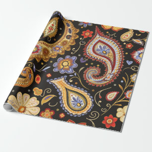 Beautiful Paisley Pattern Dark Charcoal Colourful Wrapping Paper