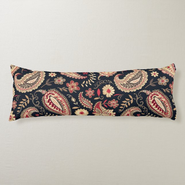 Beautiful Paisley Pattern Dark N  Red Mix Body Cushion (Front)
