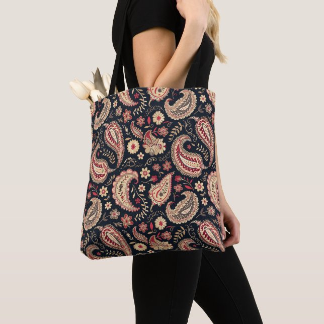 Beautiful Paisley Pattern Dark N  Red Mix Tote Bag (Close Up)