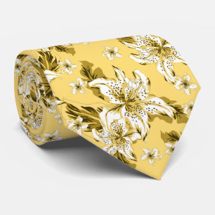 Beautiful pale yellow flower pattern tie