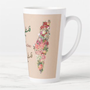 Beautiful Palestine   Palestinian Map with Flowers Latte Mug