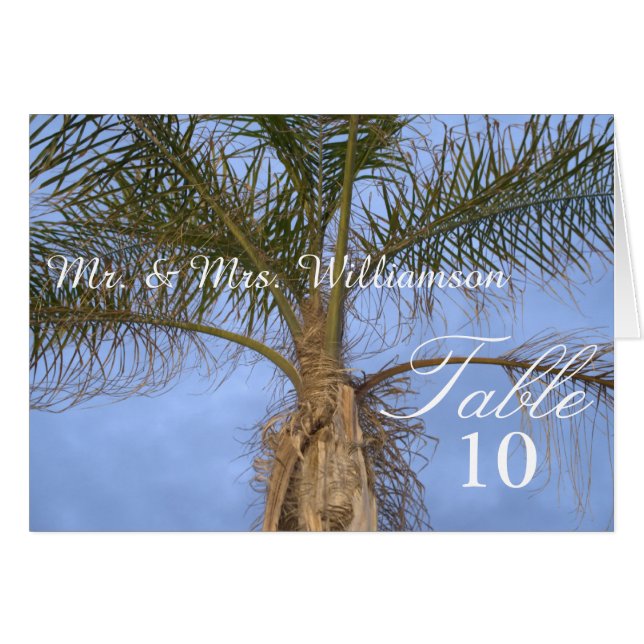 Beautiful Palm Tree Beach Wedding Table Tent Cards (Front Horizontal)