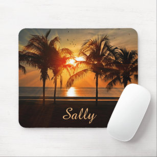 Beautiful Palm Trees Beach at Sunset Personalised Mouse Mat