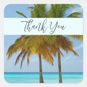 Beautiful Palm Trees on a Tropical Beach Thank Yo Square Sticker