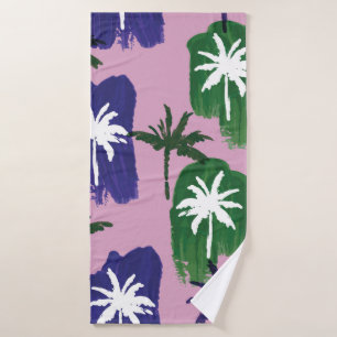 Beautiful palm trees pattern hand painted on pink bath towel