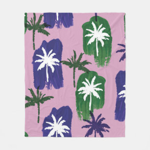Beautiful palm trees pattern hand painted on pink fleece blanket
