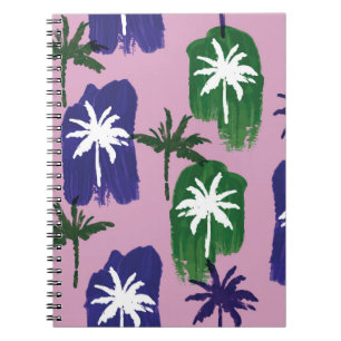 Beautiful palm trees pattern hand painted on pink notebook