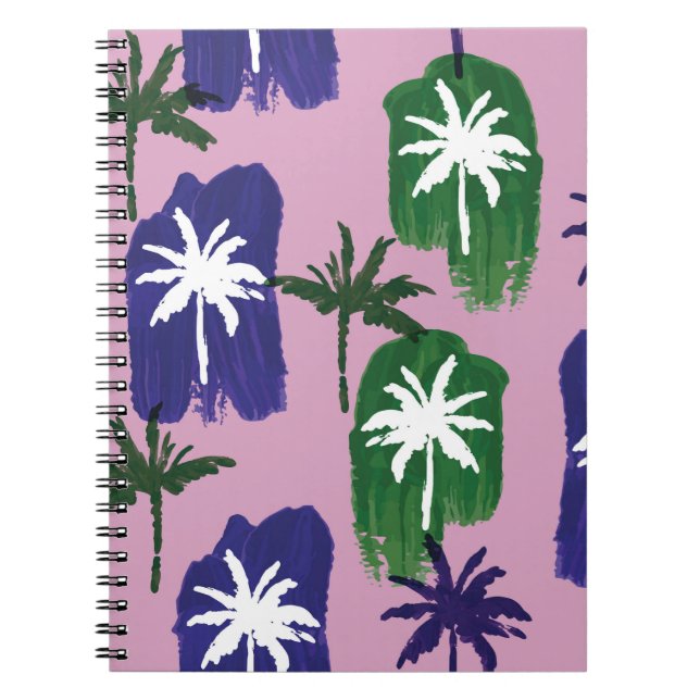 Beautiful palm trees pattern hand painted on pink  notebook (Front)