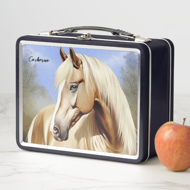 Beautiful Palomino Horse Metal Lunch Box (In Situ)