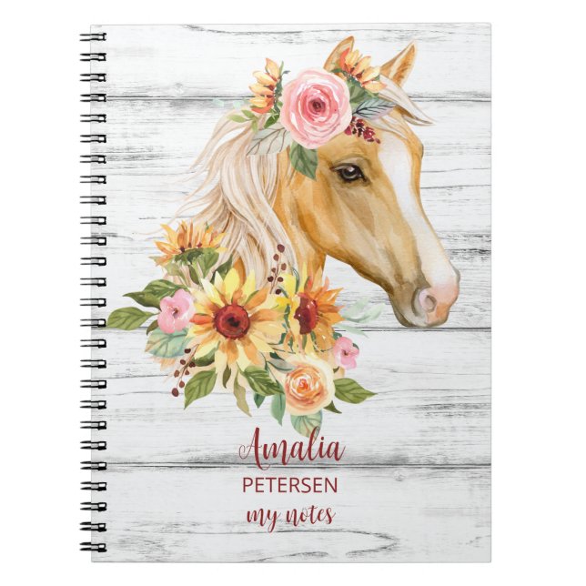Beautiful Palomino horse with sunflowers custom Notebook (Front)
