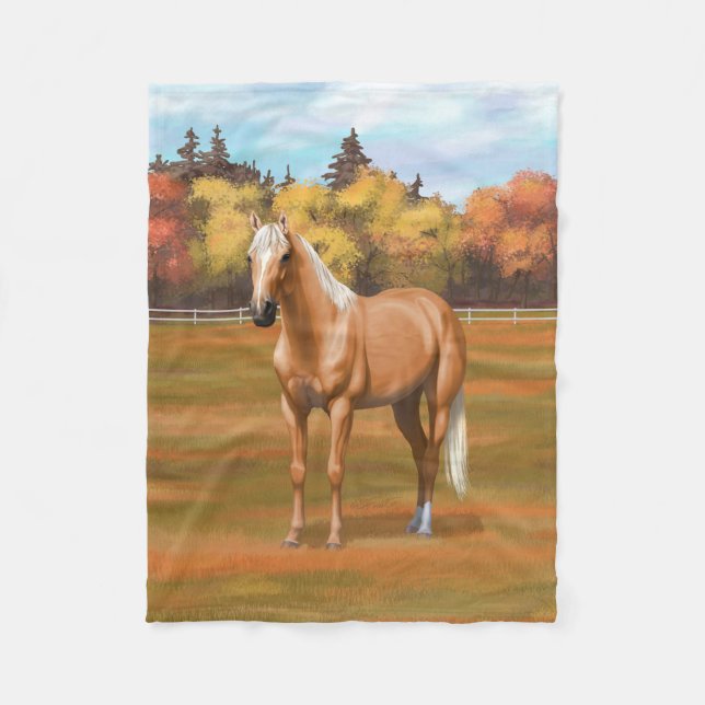 Beautiful Palomino Quarter Horse Stallion Fleece Blanket (Front)