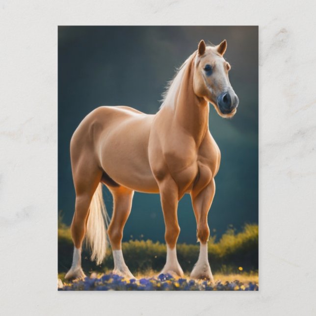 Beautiful Palomino Quarter Horse with flowers Postcard (Front)