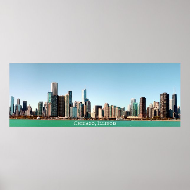 Beautiful Panoramic Chicago Skyline River Sunny Poster (Front)