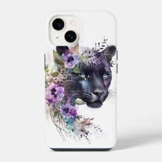 Beautiful Panther Floral Purple Watercolor Artwork iPhone 14 Case