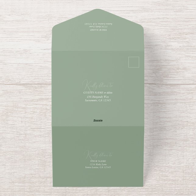 Beautiful Paper Cranes Sage Green Wedding All In One Invitation (Outside)