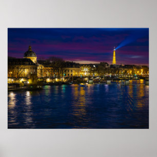 Beautiful Paris France Evening Skyline Poster
