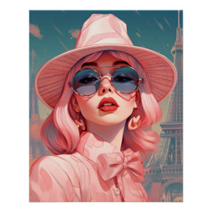 Beautiful Parisian Woman in pink Poster