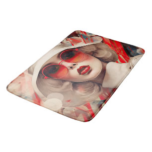 Beautiful Parisian Woman in sunglasses and hat Bath Mat