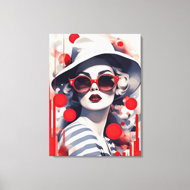 Beautiful Parisian Woman in sunglasses and hat Canvas Print (Front)