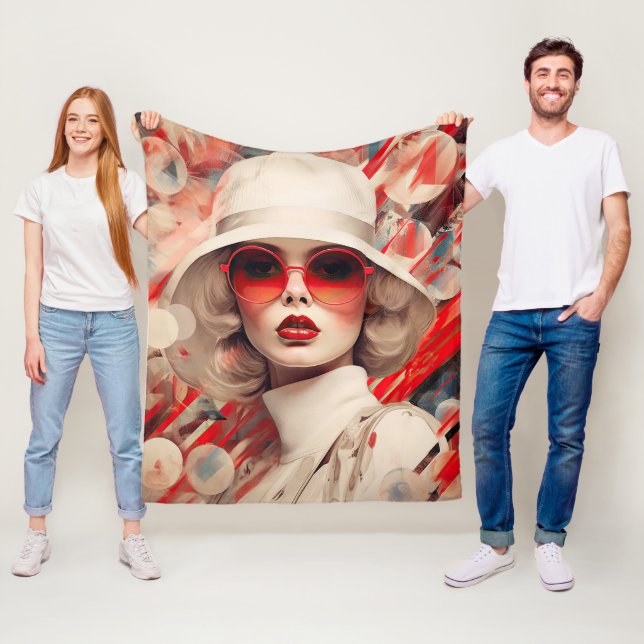 Beautiful Parisian Woman in sunglasses and hat Fleece Blanket (In Situ)