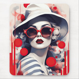 Beautiful Parisian Woman in sunglasses and hat Mouse Mat