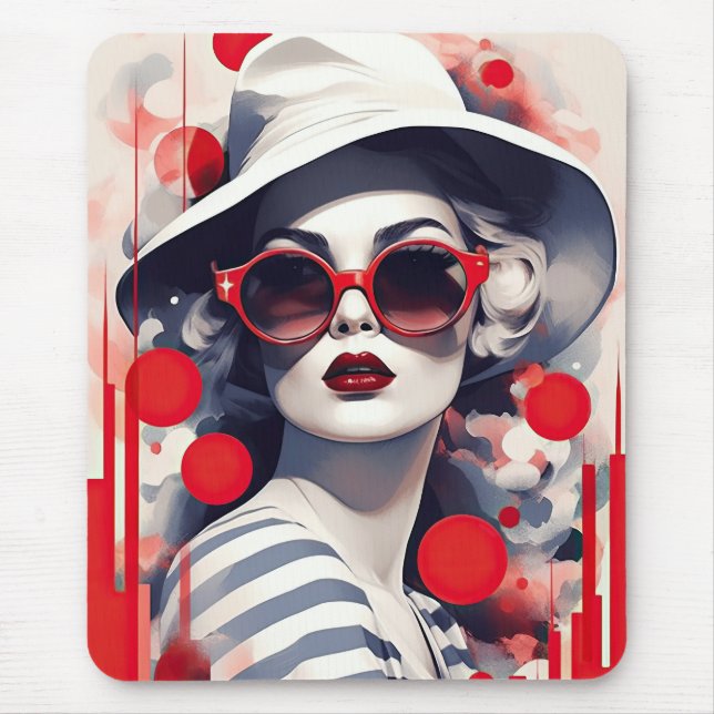Beautiful Parisian Woman in sunglasses and hat Mouse Mat (Front)