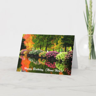 Beautiful Park Autumn Trees Colourful Flowers Pond Card