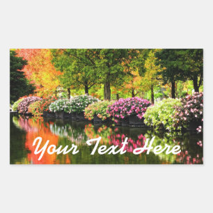 Beautiful Park Colourful Flowers Autumn Trees Pond Rectangular Sticker