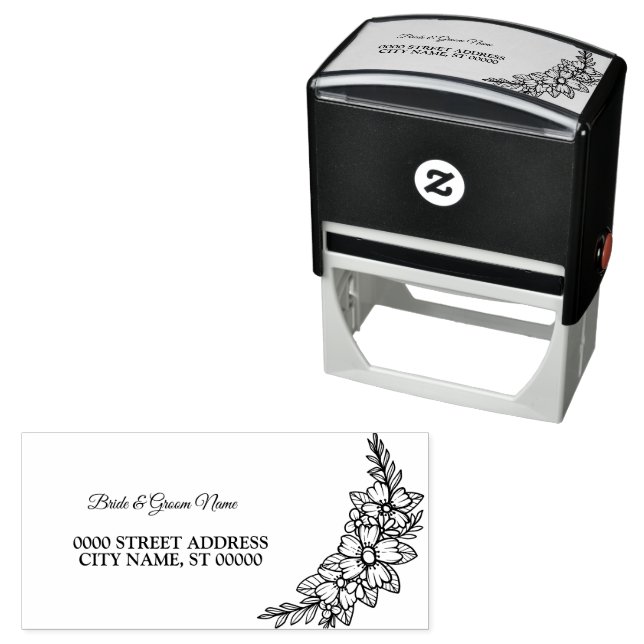 Beautiful Party Floral Frame Elegant Address Self-inking Stamp (In Situ)
