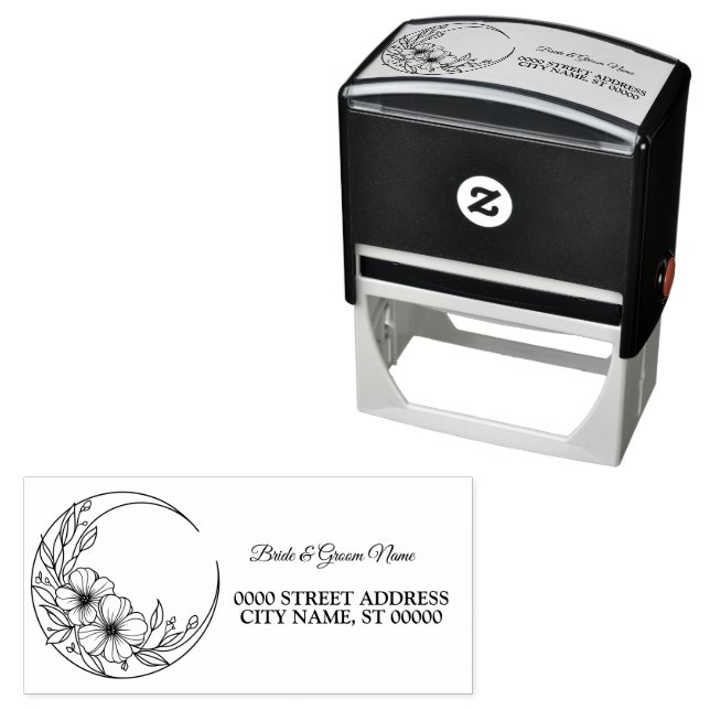 Beautiful Party Floral Moon Elegant Address Self-inking Stamp (In Situ)