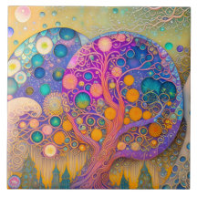 Beautiful Pastel Abstract Trees Ceramic Tile