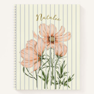 Beautiful pastel artwork White stripes Pink floral Notebook