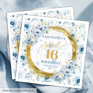 Beautiful Pastel Blue Sweet 16 Gold Glitter Napkin