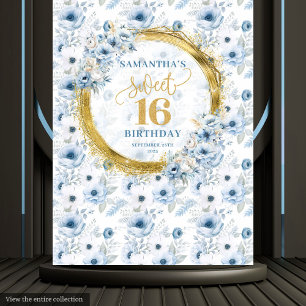 Beautiful Pastel Blue Sweet 16 Gold Glitter Party  Tapestry