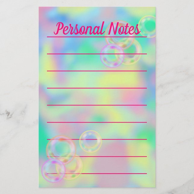Beautiful Pastel Bubble Rainbow Office Note Stationery (Front)