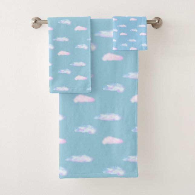Beautiful Pastel Clouds on Light Blue Bath Towel Set (Insitu)
