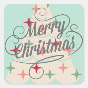 Beautiful Pastel Colour Christmas Tree Square Sticker