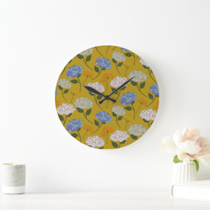 Beautiful,Pastel colour Hydrangea & Wildflower Large Clock