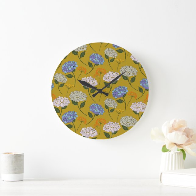 Beautiful,Pastel colour Hydrangea & Wildflower Large Clock (Home)
