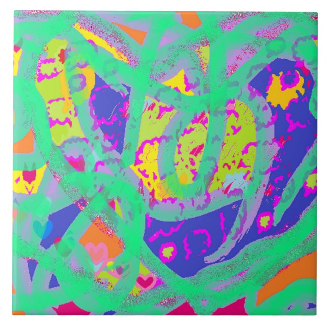 Beautiful pastel colours art design blues pink tile (Front)