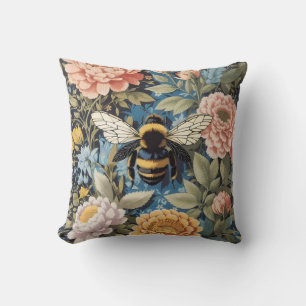 Beautiful Pastel Floral And Bumblebee Cushion