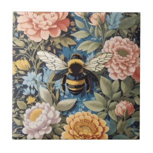 Beautiful Pastel Floral And Bumblebee Tile