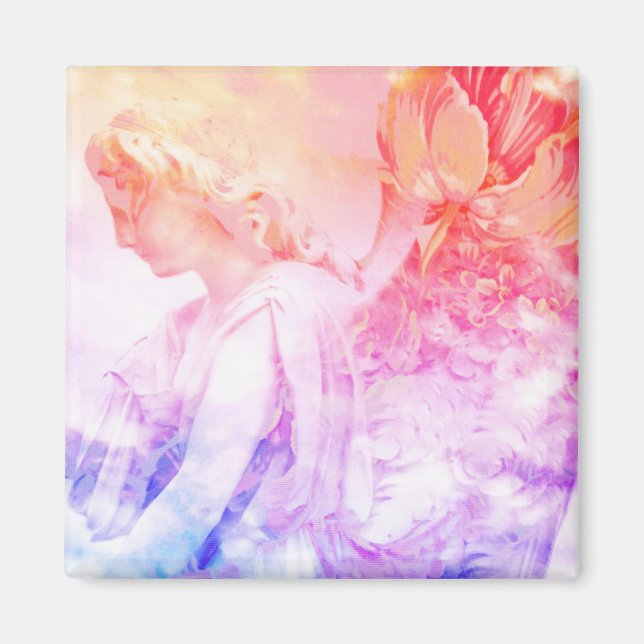 Beautiful Pastel Floral Angel Guardian magnet (Front)