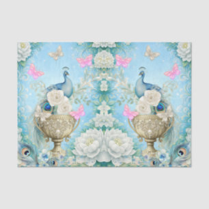 Beautiful Pastel Floral Peacock Decoupage Tissue Paper