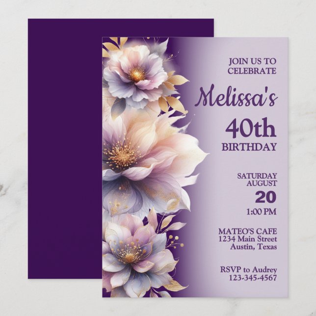 Beautiful Pastel Flowers Birthday Party Invitation (Front/Back)