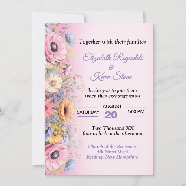 Beautiful Pastel Flowers Wedding Invitation (Front)