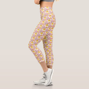 Beautiful Pastel Frangipani Plumeria Flowers Capri Leggings