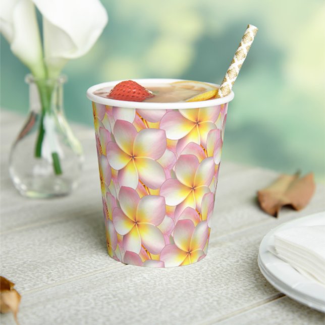 Beautiful Pastel Frangipani Plumeria Flowers Paper Cups (Insitu)