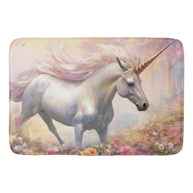 Beautiful Pastel Gold Magical Unicorn Bath Mat (Front)