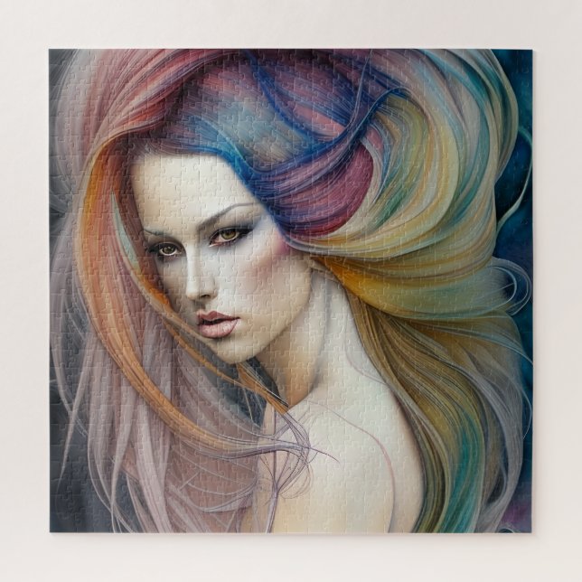 Beautiful Pastel Lady with Long Flowing Hair Tript Jigsaw Puzzle (Vertical)